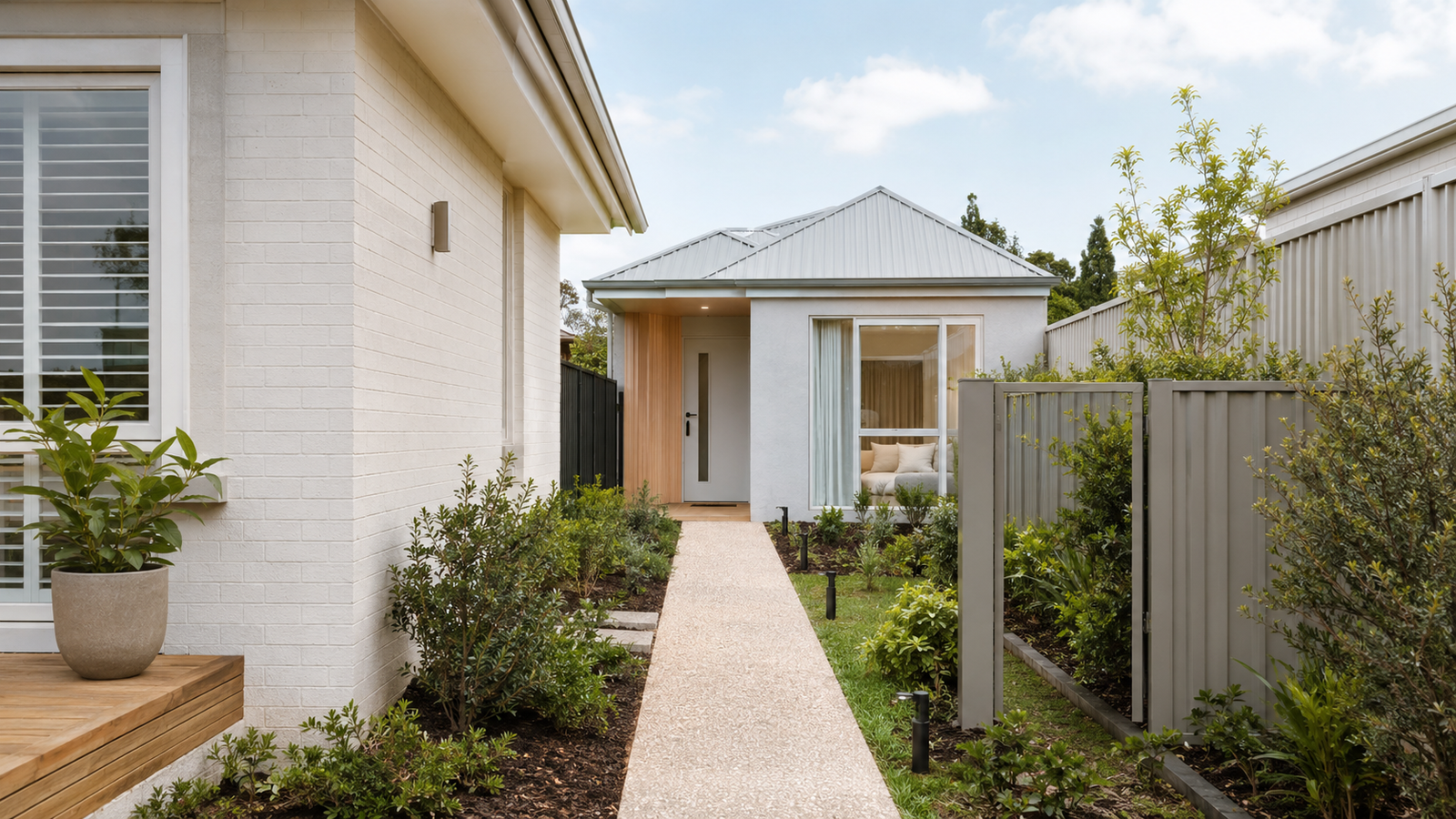 A separate PrimeSpaces dwelling connected by a landscaped path